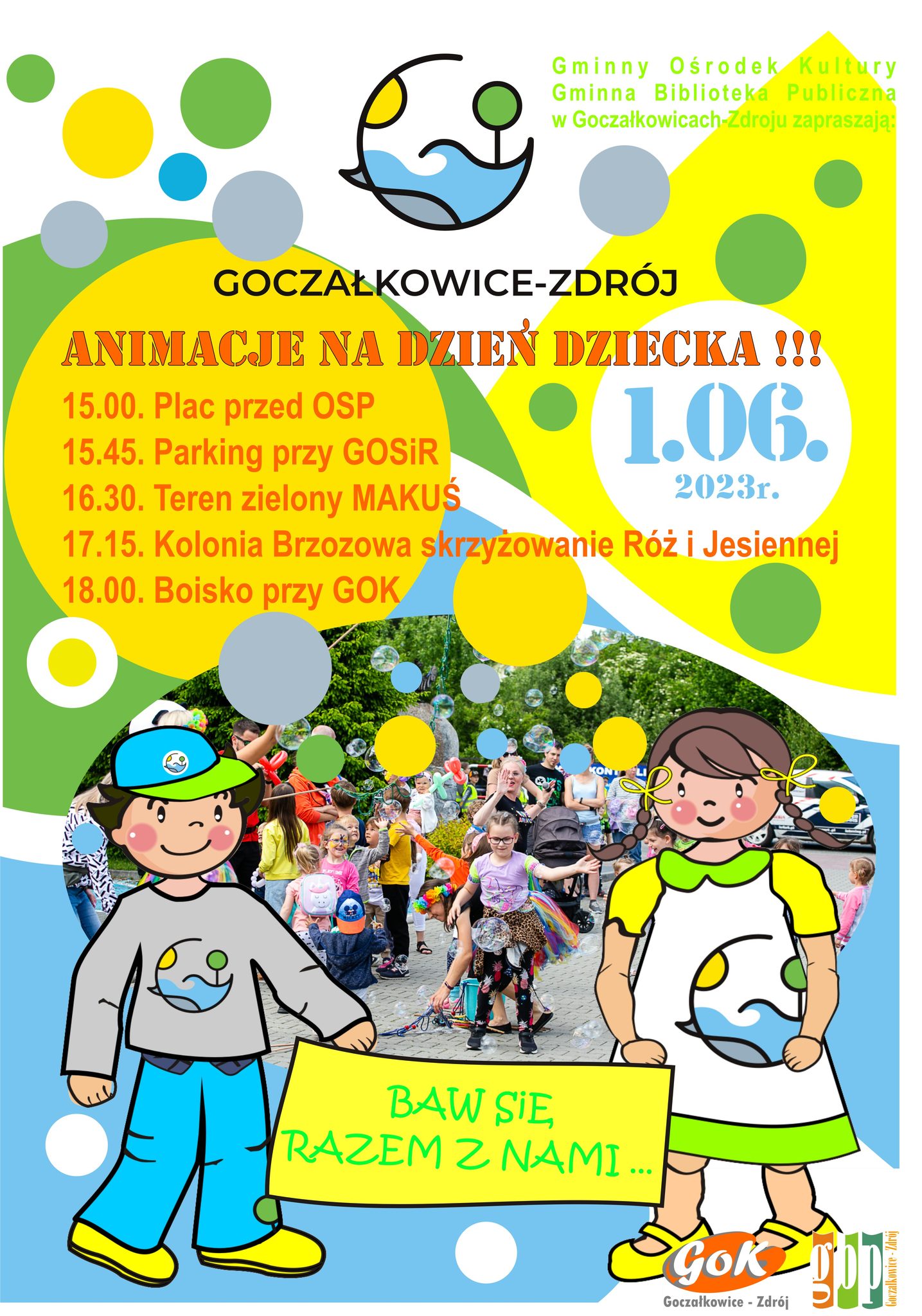 Plakat z informacjami o animacjach na Dzień Dziecka